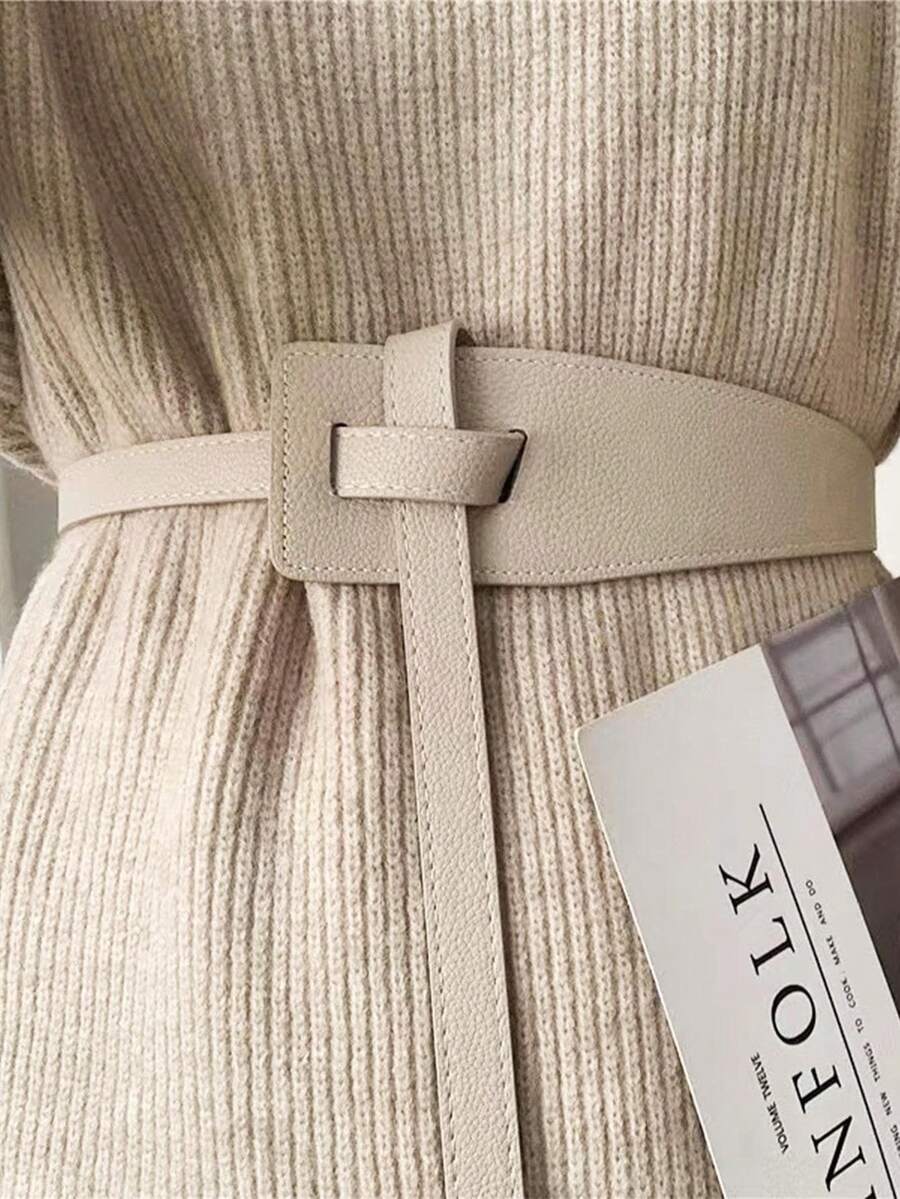 1pc Women's Adjustable Lychee Texture Casual Skinny Belt, Suitable For Summer Outings - Grey - View 1