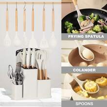 20PCS Silicone Stainless Steel Cooking Utensils-Multifunctional Kitchen Utensil Set, Wooden Handles Kitchen Gadgets Tools Set,Stainless Steel Kitchen Gadgets Accessories, Chef Knife Set,Perfect Kitchen Cooking Tools - White - View 7
