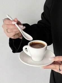 1 chiếc cốc Espresso Ý màu trắng, cốc và đĩa lót cà phê phong cách Châu Âu tối giản, cốc gốm sáng tạo Niche, bộ cốc và đĩa lót trà chiều thanh lịch, thích hợp cho nhà hàng, trà chiều, quán cà phê - trắng - Xem 4