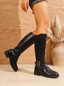 2025 Botas de Montaria Cano Alto Marrons, Botas de Vestir da Moda, Cabedal em Couro PU de Fácil Cuidado, Forro Quente, Confortável, Salto Baixo, Sola de Borracha, Emagrecedor de Perna, Adequado para Mulheres no Outono/Inverno