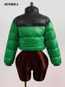 Sudadera con cremallera de manga larga, cuello redondo, ajustada y con bolsillo de unicolor