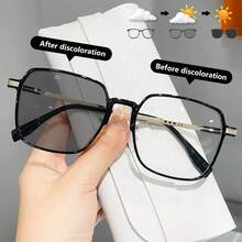 1 Pair Women's Square Fashion Photochromic , Classic Modern Minimalist Style, Beach Accessory, Women's Glasses, Essential Item For Autumn/Winter, Business Casual Wear, Valentine's Day Gift, Summer Beach Vacation & Outdoor Travel, Oversized Square Frame, Suitable For Outings, Back To School Season