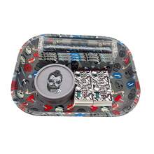 BROS Rolling Papers Gift Set - Metal Smoking Tray Bundle With Plastic Grinder And Filter Papers, Designer Theme Accessories Kit