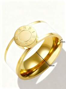 1 Set/4pcs New Fashion Roman Numeral Bangle Bracelet, Stainless Steel Resin Bracelet, Ring, Earrings, Gold Jewelry Gift Set For Relatives And Friends