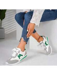 Women's Low-Top, Flat, Lightweight, Lace-Up Sneakers. Stylish And Comfortable Walking Shoe. Simple Front Lace-Up Design. Perfect For All Seasons. Perfect For Sports And Tennis. Versatile Sneakers | Athletic Shoes | Breathable Upper - 綠色 - 查看 5