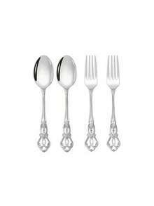 4/8/16pcs Vintage Palace Style Dessert Spoon & Fork Set, High Quality Stainless Steel Oatmeal Spoon, Coffee Spoon, Yogurt Spoon, Salad Fork, Elegant Silverware Suitable For Home, Kitchen, Restaurant, Cafe, Party, Dishwasher , Mirror Polished