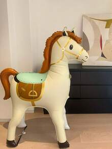 1/2/5pcs Giant Standing Cartoon Aristocratic Horse Aluminum Foil Balloons, Cute Aristocratic Horse Helium Balloons 18 Inch Round Balloon, Heart & Star Shaped Aluminum Foil Balloons, Suitable For Wedding, Engagement, Horse Racing Theme Party, Birthday Party Decoration