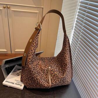 Leopard Tote Bag For Women Cheetah Purse Brown Vintage Hobo Bag Large Capacity Work Tote Bag
