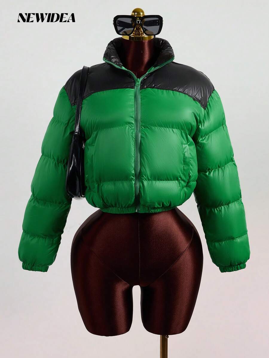 Sudadera con cremallera de manga larga, cuello redondo, ajustada y con bolsillo de unicolor