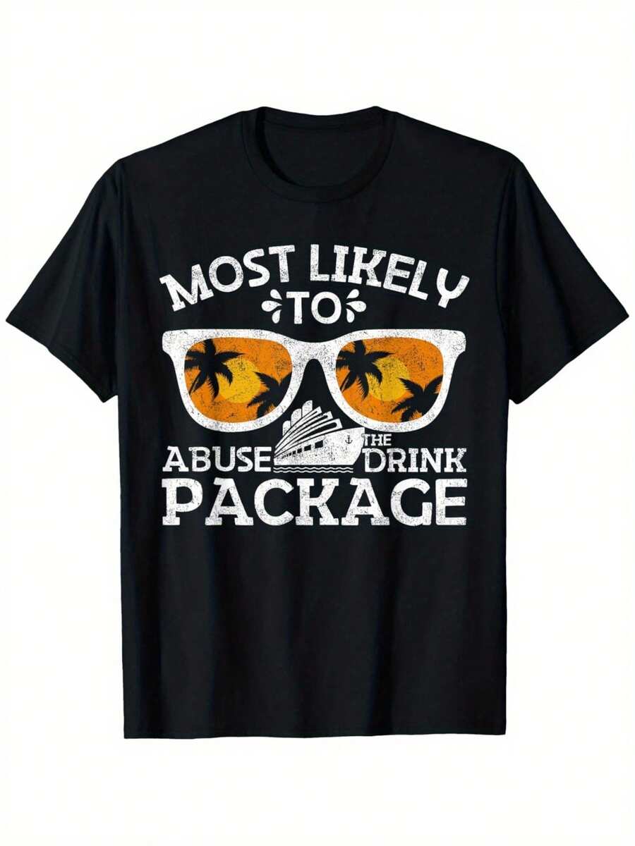 playeras de mujer>basico blusas para mujer playera blusas de algodon dama negro estampado gráfico playa palmeras gafas de sol diversión verano fiesta jovenes adultos hombres mujeres - Negro 6 - Ver 1