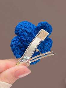 2pcs Hand-Knitted Blue Floral Hair Clip, Women's Forehead Side Fringe Alligator Hair Clip Hair Accessory, New Style, Claw Clips