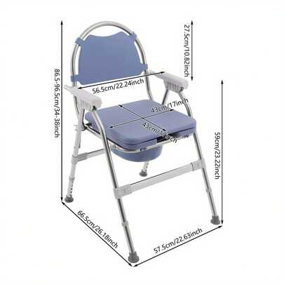 Silla de baño con asiento acolchado y cubo de inodoro, plegable