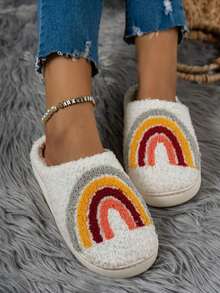 Women's Slippers, Autumn/Winter, Minimalist Cartoon Heart & Rainbow Pattern, Non-Slip, Comfortable, Warm Indoor Slippers, Maternity Slippers, Couple Slippers With Thermal Lined - Shape - View 7