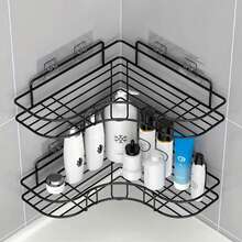 2pcs Corner Shower Caddy - Adhesive Shower Storage Rack, Rust-Proof Stainless Steel Shower Shelf, No Drilling Bathroom Organizer And Storage Rack, Space Saving, Black, Medium Size