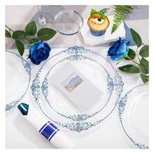 Blue Plastic Plates Disposable Set - 350pcs Party Dinnerware, 10.25" Dinner & 7.5" Dessert Plates, Silverware & Cups - Wedding & Event Supplies - 如圖/C - 查看 3