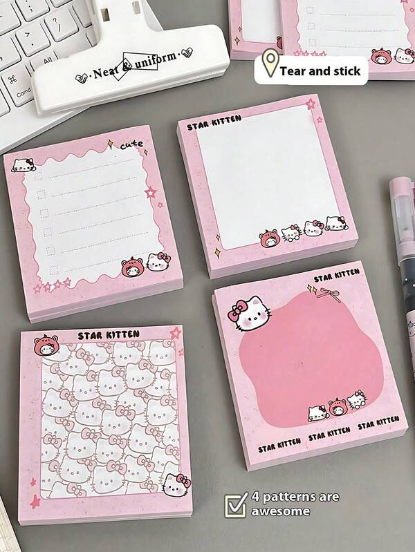 Sanrio 1pc Sanrio Star KT Cat Convenience Sticker, Ins High Appearance And Stickiness, Student Classroom Notes Convenience Label Comment Book, 1 Book 50 Pages