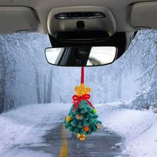 Car Rearview Mirror Charms Cute Crochet Christmas Tree Hanging Decorations Small Ornaments - Dark Green - View 2