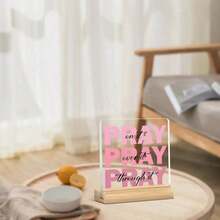 Home Decor  1pc Pink Acrylic "Prayer" Ornament – Christian Desk Decor With Inspired Scriptures, Religious Gift For Women, Birthday & Christmas Home Office Decoration