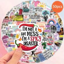 50-Pack Humorous Satirical Graffiti Paint Stickers, Reusable Self-Adhesive Stickers For Laptops, Water Bottles, Luggage - Colored, Funny Designs - Great For Holiday Gifts, Cute Stickers For Plastic, Glass, Metal, Ceramic Surfaces,Room Decor, Home Decor, Fall Decor, Bedroom Decor - Multicolor - View 3