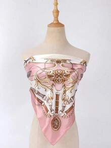 1pc Blush Pink Satin Square Scarf Women Lightweight Boho Headband Hair Accessory Spring Summer Beach Wrap Versatile Bandana Fashion Scarf - 粉色 - 查看 2