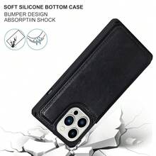 For IPhone 13 Pro Max Case With Card Holder, Wallet Case For Women Men,For IPhone 13 Pro Max Phone Case With Stand And Strap,Leather Shockproof Protective-Black{"Color_name":"B-Black"} - 多色8 - 查看 6