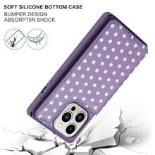 For IPhone 13 Pro Max Wallet Case With Card Slots Holder,Polka Dots PU Leather [Kickstand Feature][Wrist Strap] Double Magnetic Clasp Shockproof Flip Phone Cover - Purple{"Color_name":"F-Purple"} - 多色14 - 查看 6
