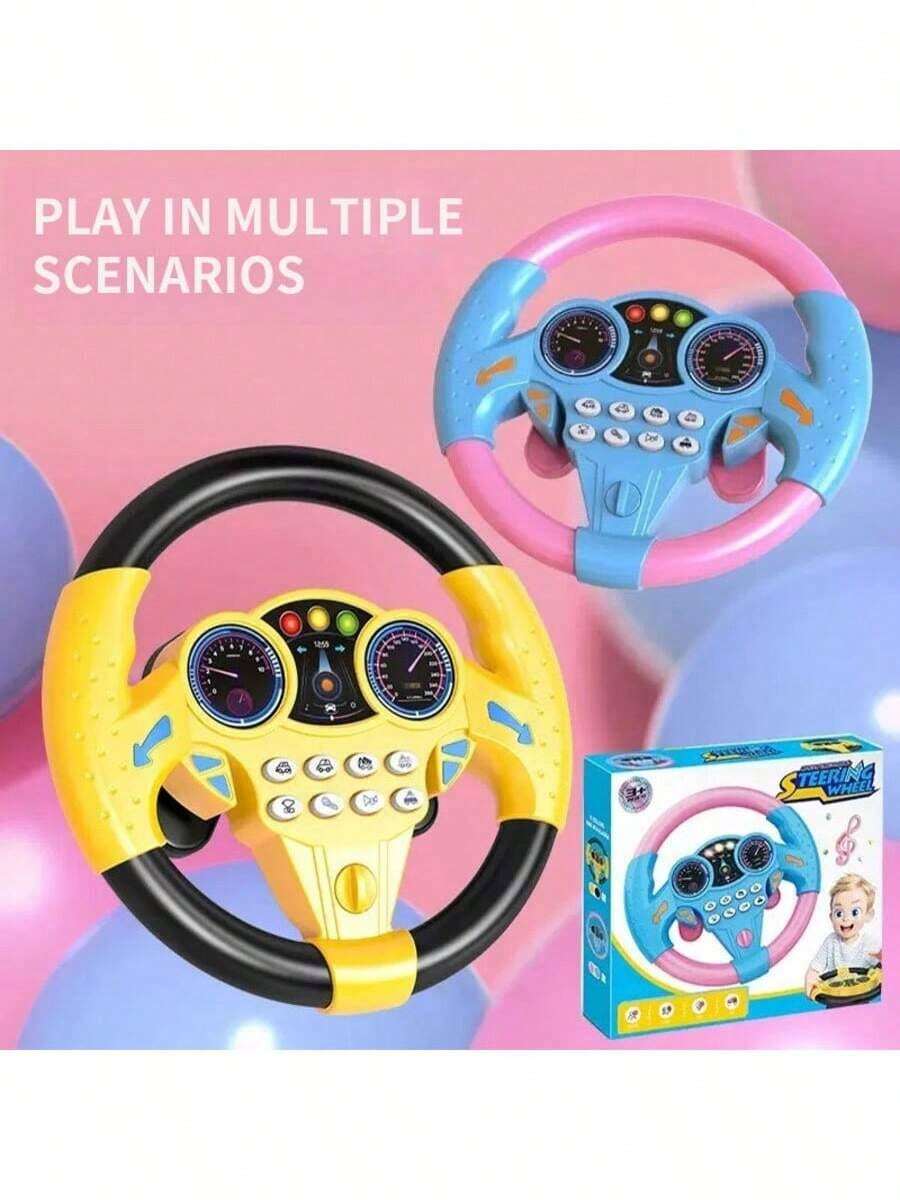 1pcs Children's Driving Simulator Steering Wheel Toy, With Suction Cups, Interactive Car Wheels, For Educational Play, Made Of Plastic, Multi-Functional, With Sound Effects, Children's Gift - Pink And Yellow (Without Batteries) - Nhiều màu - Xem 1