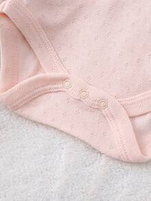DILAVEL 5pcs/Set Newborn Baby Long Sleeve Rompers, Embroidered Floral Pattern Round Neck Outdoor Clothing Set, Autumn/Winter - Baby Pink - View 5