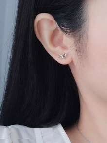 2 piezas/set Pendientes de botón elegantes con corazón de arco y circonita cúbica de acero inoxidable, pendientes de cartílago perforados, joyería para perforaciones de trago, cartílago, hélice, concha, labio, labrete, Medusa, pendientes de nariz y anillos de nariz para mujeres y hombres para decoración diaria