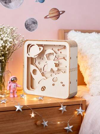 1pc Minimalist DIY 3D Wooden Assemble Starry Sky Decor, Wooden Material Indoor Warm Tabletop Decoration Statues, Suitable For Party, Gathering, Storefront, Office Desk, Home Decor, And Gift