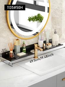 1 buc. Suport de depozitare montat pe perete în baie, suport de depozitare în fața oglinzii de baie, suport de depozitare pentru robinet, ușor de instalat, nu necesită găurire, potrivit pentru depozitarea robinetelor în baie, toaletă sau bucătărie