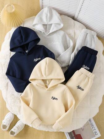 3pcs/Set Toddler Boys' Casual Letter Print Hoodie Sweatshirt And Jogger Pants Set, Autumn/Winter
