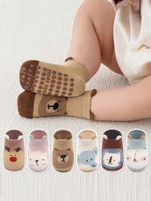 12 đôi tất cotton chống trượt cho bé, tất chống trượt thoáng khí hình hoạt hình dễ thương cho trẻ nhỏ - Nhiều màu - Xem 2