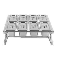 ZhdnBhnos Expandable Stainless Steel Spice Rack With 8 Pans And 8 Lids, 2-Tier Seasoning Organizer, Inclined Spice Organizer, Countertop Holder For Seasoning Ingredients For Kitchen Restaurant Buffets - 銀色 - 查看 3