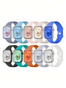 10入/組 柔軟矽膠運動錶帶適用於 38mm 40mm 41mm 42mm 44mm 45mm 46mm 49mm，中性款相容於 Series 10 SE 9 8 7 6 5 4 3 Ultra，時尚健身必備禮品組 - 彩色 - 查看 11