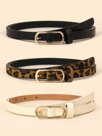 3pcs/Set Women's Fashion Versatile PU Leather Skinny Belts, Suitable For Daily Commute, Party, Travel, Photo Shoot, And Important Occasions Outfit Matching