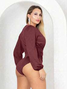 Long Sleeve Bodysuit With Abdomen Detail - 紅木色 - 查看 2
