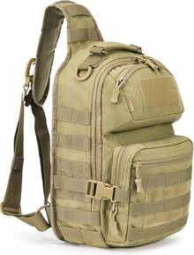 Military Tactical Crossbody Sling Bag One Strap Backpack 15L Black |   Fit 12 Inch Laptop, Molle, Travel, Hiking, Daily Use - Tan - Xem 1
