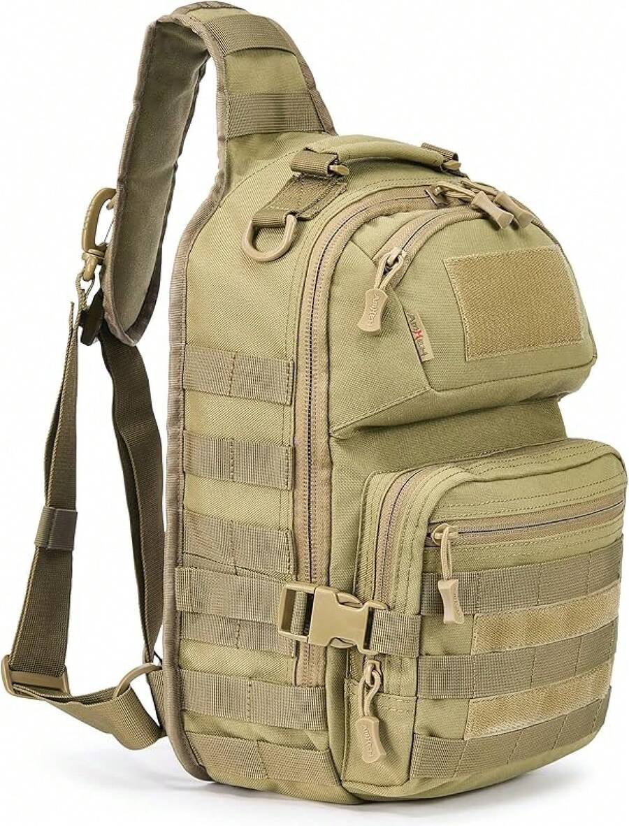 Military Tactical Crossbody Sling Bag One Strap Backpack 15L Black |   Fit 12 Inch Laptop, Molle, Travel, Hiking, Daily Use - Tan - Xem 1