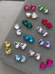 Mix 44pcs Nail Charms Nails, Nail Charms, Nail Supplies, Dopamine Pointed Heart Rhinestones, White, Pink, Green, Blue, Etc. Nail Charms, Light Luxury Style, French Sweet Girl Style, Metal Nail Supplies, Music Festivals, Travel, Festivals And Celebrations, Shiny, White, Pink, Green, Champagne, Blue, Purple Rhinestones Nail Gems, Suitable For Multi-Functional DIY Accessories Nail Decoration Valentine's Day And Back To School - Multicolor - View 2
