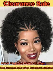 Afro Curly 13x4 Lace Front Wigs 100% Human Hair Braided Lace Wigs Hand-Braided Box Braids With Short Curly Style Daily Wear, REAL Kinky Curly Human Hair Pixie Cut Bob Wigs For Women, 14A Brazilian Virgin Hair Wigs Natural Looking, All Seasons Must-Have, Daily Wear, Party Wigs, Dating, Cosplay, Wedding, Hallowmas, Special Occasion Wigs, Easy To Wear Wigs, 100% Virgin Human Hair Afro Wigs, Natural, Full Lace Curly Wig For Women With Adjustable Strap, Perfect For Natural Curls, Weddings, Parties, Photoshoots, And Office Wear, Natural Afro Curly Wig, Brazilian Hair Wig With Pre-Plucked Hairline, Soft Curls, Adjustable Straps, Ideal For Weddings, Casual Wear, And Everyday Styling, Afro Human Hair Wig With Natural Curly Texture, Full Lace, Adjustable Straps, Soft And Thick Curls – Ideal For Weddings, Photoshoots, Or Casual Daily Wear - 13x4 Lace Front Afro Wigs - View 13