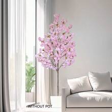 1pc 200CM Artificial Cherry Blossom Tree With Plastic Pot & Moss, House Ornament Fake Plant For Wedding Home Living Room Decoration, Indoor Outdoor Use, For Christmas Thanksgiving Halloween