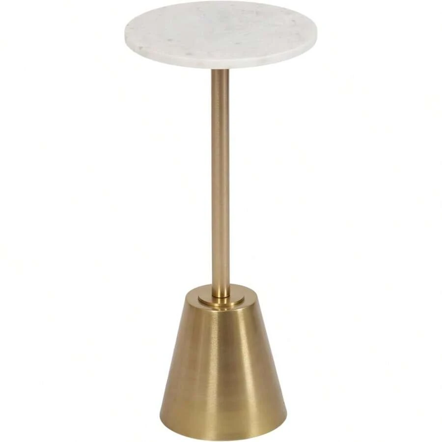 Tira Elegant Round Drink Table, 10 X 22, White Marble And Gold, Modern Glam Circle Martini Table For Use As A Small Bedroom Nightstand Or Living Room Plant Stand Option - mặc định - Xem 1