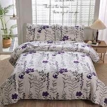Vintage Grey Leaves Purple Floral Bedding Set Queen Size Bedspread Coverlet Reversible Quilt