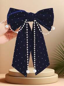 1 kẹp lò xo đính ngọc trai giả đính đá thời trang cho bé gái (Số lượng ngọc trai ngẫu nhiên) - Màu xanh hải quân - Xem 5