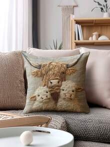 1/2 件刺绣苏格兰高地牛可爱婴儿设计靠垫套，拉链开合，沙发装饰，游戏腰枕，汽车腰枕，露营靠垫，隐形拉链，可机洗，节日礼物，无枕芯 - 彩色 - 查看 13