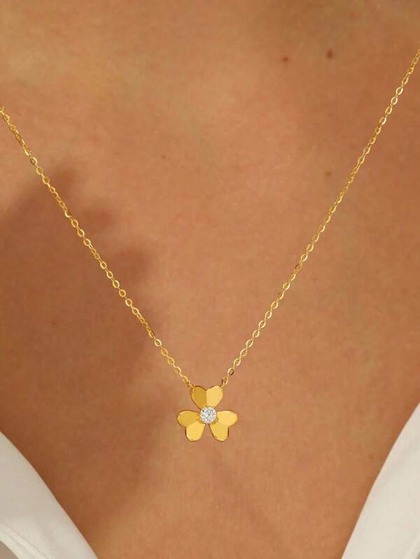 1 pieza Collar de trébol de superficie lisa de plata de ley 925 para mujeres, elegante y dulce collar choker de pétalos de flor de trébol de la suerte, versátil para uso diario y regalo