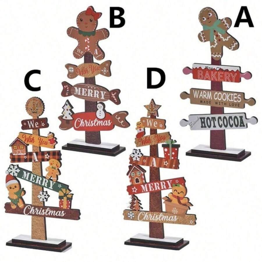 1 قطعة زخرفة عيد الميلاد رجل الزنجبيل كتزيين شجرة عيد الميلاد المكتبية، ديكور عيد الميلاد من الخشب