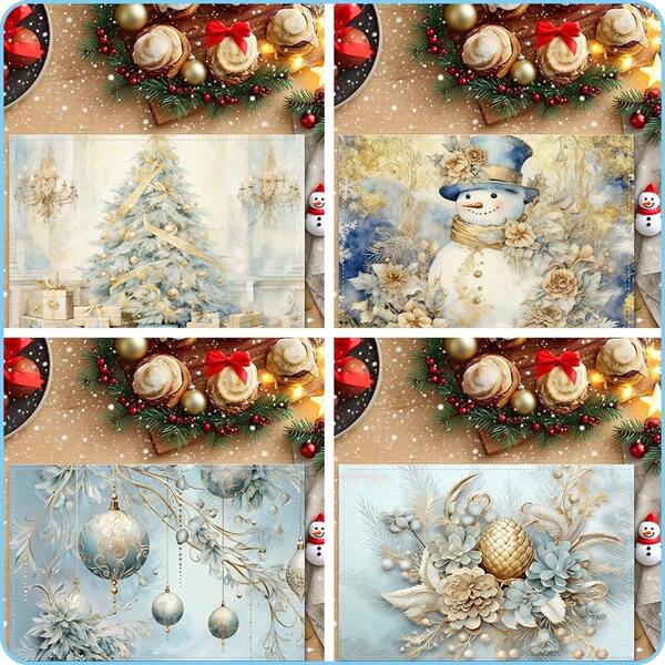 Un juego completo de árboles de Navidad, muñecos de nieve, guirnaldas de flores, piñas, bolas de colores, manteles de mesa de regalo, adecuados para primavera, verano, otoño e invierno, diseñados con patrones multicolor y tejidos con fibra de poliéster 100%. El tamaño es de 12 * 18 pulgadas y se puede lavar a máquina con manteles de poliéster. Resistente al calor, resistente a las manchas, impermeable