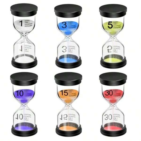 Ampulhetas coloridas - Ampulhetas de 1/3/5/10/15/30 minutos com areia de plástico transparente e tampas pretas, construção de plástico para cozinha, casa, escritório e jogos de festa, marcadores de tempo fáceis de ler, ideais para treinamento de foco em gerenciamento de tempo